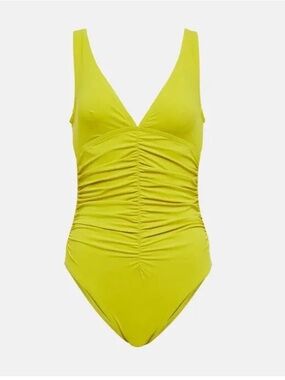 NWT Karla Colletto ruched smart v-neck cotton one piece swimsuit